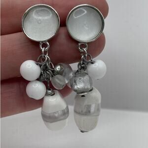 White and Silver-Tone Cluster Earrings CHICOS